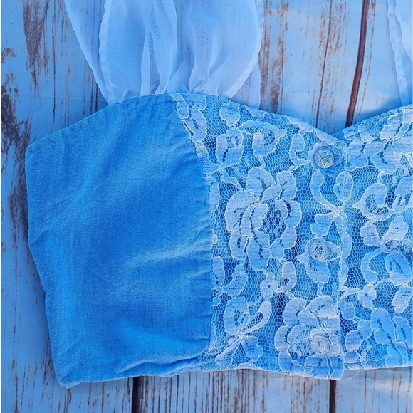 Vintage 80's 90's Brooks Atelier Baby Blue Lace Crop Top | Medium - Picture 2 of 5